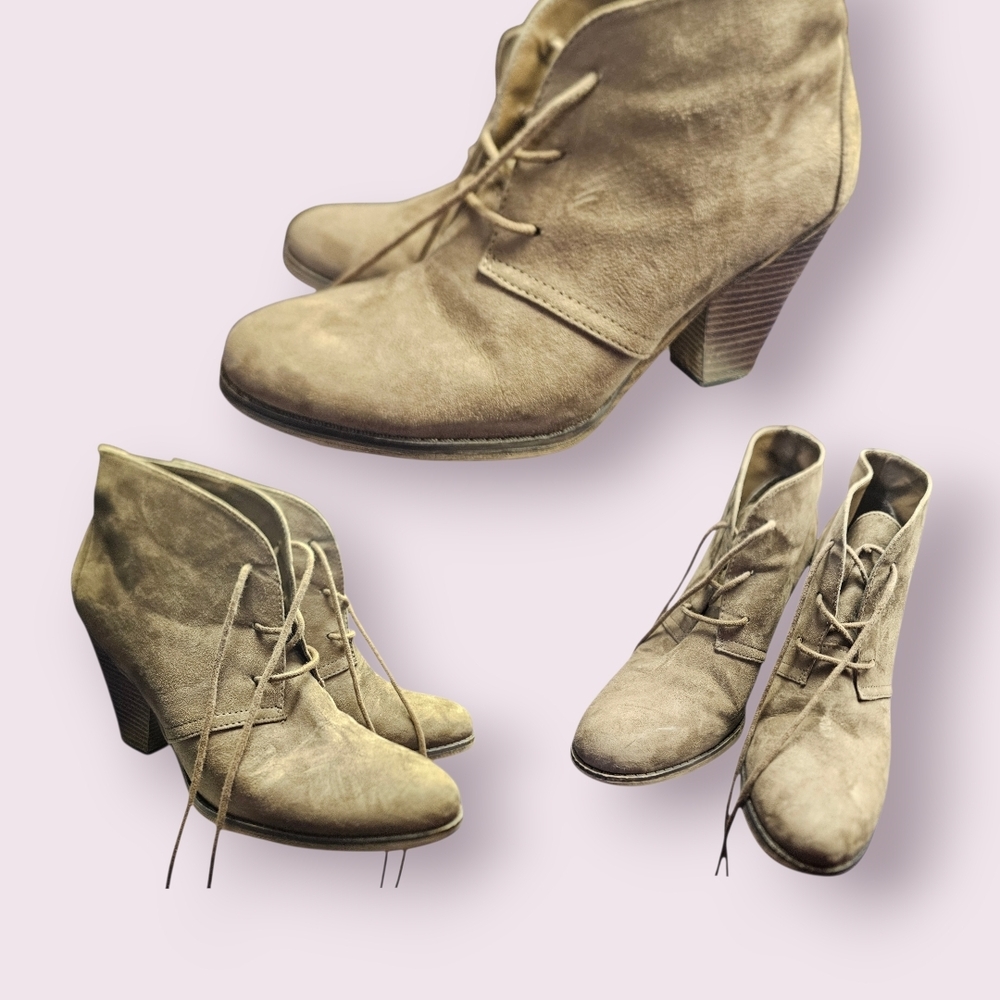 MIA Beige Stacked Heel Ankle Boots, Size 9